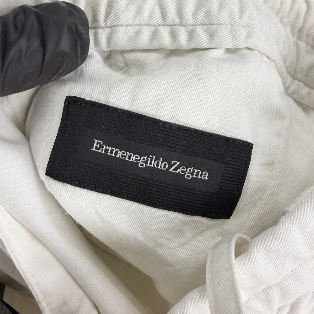 Ermenegildo Zegna Cargo Pants Men's 34 White Cotton Elastic Waist Trousers